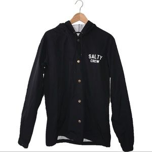 black men’s Salty Crew button up jacket w/ a hood